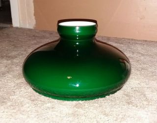Antique Green And White Glass Lamp Shade - Ground Lip At Top