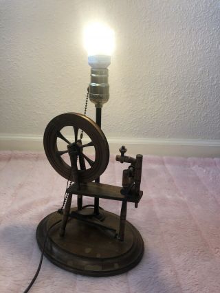 Vintage Wooden Spinning Wheel Table Lamp With Shade