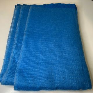 Vintage Thermal Acrylic Waffle Weave Blanket Solid Blue Color Nylon Satin Trim
