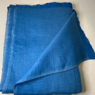 vintage thermal acrylic waffle weave blanket solid blue color nylon satin trim 2