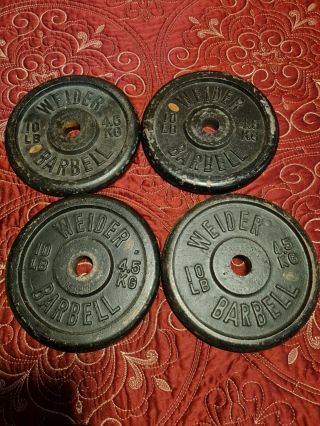 Vintage Weider 10 Lb Weight Plates 4 X 10 Lb - 1” Hole Barbell (40lb Total)