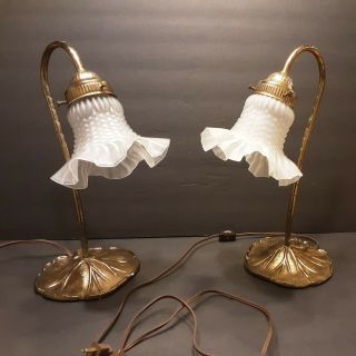 Vintage Brass Lily Table Lilly Lamp Set Pair Goose Neck Mid Century Modern Gold
