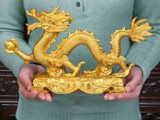 Large Feng Shui Dragon Gold Figurine Statue Chinese For Luck & Success Money