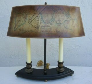 Vintage Stiffel Bouillotte 2 - Light Candlestick Table Lamp With Shade Signed
