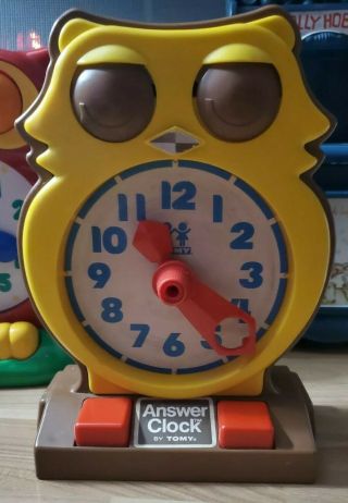 Vintage 1975 Tomy Answer Clock Owl Analog Learning Homeschool Toy • Great