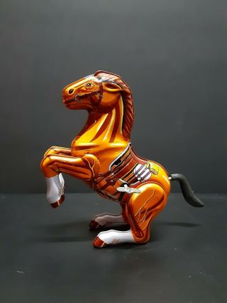 Vintage Wind Up Tin Litho Horse Made In Korea Wind - Up Mechanical Toy