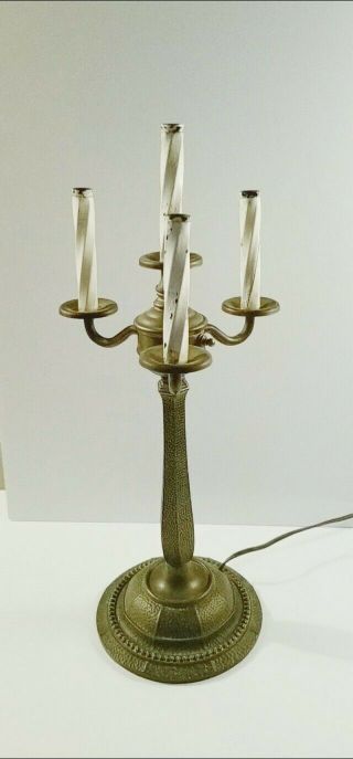 Mid Century Lamp 4 Light Brass Italian Candelabra Hammered 21 " Tall Large