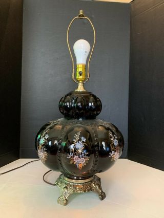 Vintage Black Glass Table Lamp With Night Light Base