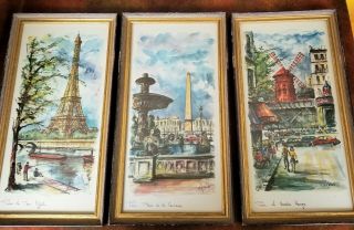 3 Vtg Arno Colorful Paris France Eiffel Tower Moulin Rouge Concorde Chic Prints
