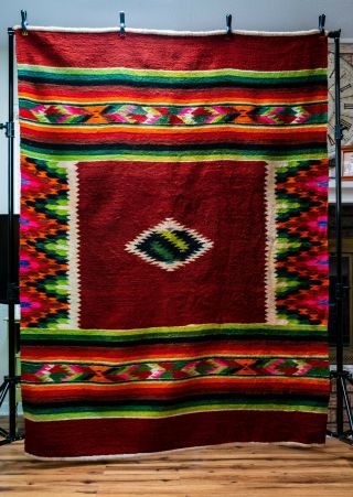 Vintage Native American Mexican Wool Woven Rug 85 " X 62 "