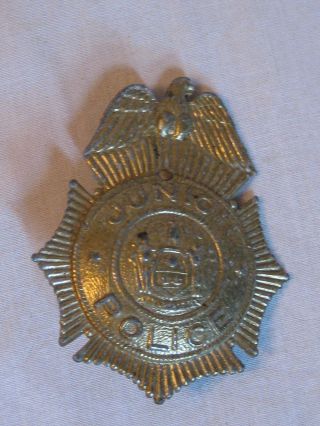 Junior Police Vintage Metal Badge Ornate Metal Detailed Eagle 2.  25 " Toy Pin Back