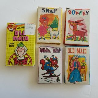 5 Vintage Old Maid Animal Snap Donkey Snap Mini Miniature Travel Toy Card Games