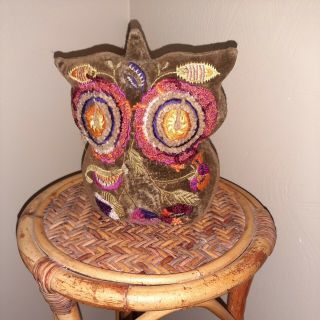 Vintage Macrame 3d Owl - Velvet Bohemian Boho Retro Decor Weighted 8 In Tall