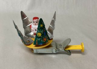 Vintage Spinner Toy Christmas Tree W/ Santa Inside 3 " H X 4 " W Tin Litho Japan