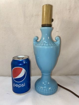 Vtg Mid - Century 1950’s Pottery Urn Art Deco Style Aqua Blue Boudoir Table Lamp