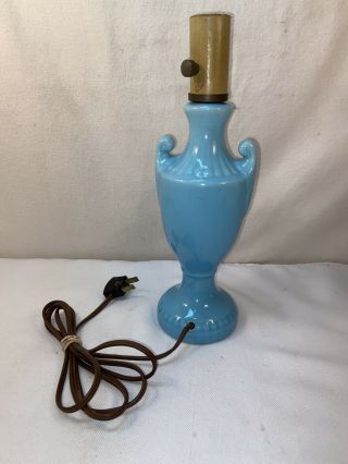 Vtg Mid - Century 1950’s Pottery Urn Art Deco Style Aqua Blue Boudoir Table Lamp 2
