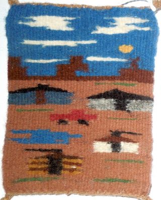 LINDA BEGAY Navajo Miniature PICTORIAL Rug Weaving 4.  5 x 3.  5 2