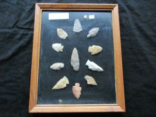 Native American Arrowheads,  11 - Ct Set,  Collector Mounted & Framed Chi - 1220 H - 262