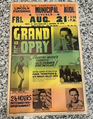 Vintage Grand Ole Opry Hank Thompson Johnny Western Country Music Poster 14x22