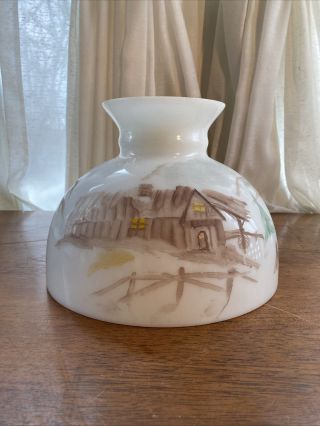 10” Hand Painted Parlor Glass Oil Lamp Shade Landscape