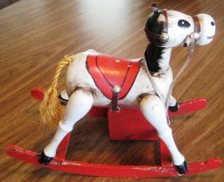 Enesco 1979 Wooden Musical Rocking Horse Plays Toy Land Vintage Primitive