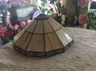 Vtg Arts & Crafts Mission Stained Slag Glass Table Lamp Shade Tiffany Style 13 "