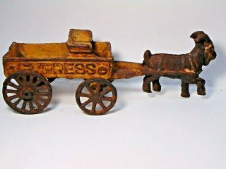 Vintage Cast Iron Toy Goat & Cart Express Wagon Estate