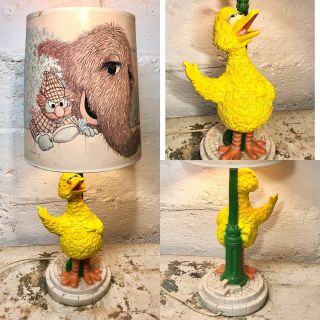 Vintage 1970s Sesame Street Big Bird Lamp W/ Shade Cartoon Muppets 24”