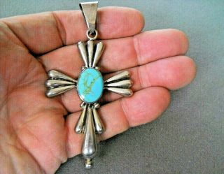 Southwestern Style Turquoise Sterling Silver Cast Cross Pendant