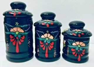 Ceramic Canister Set Mexican Talavera Pottery Black Large Folk Art Kitchen