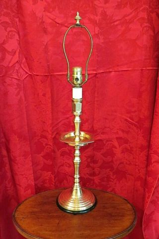 Frederick Cooper Vintage Candlestick Brass Table Lamp / Wood Base