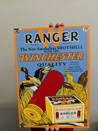 Old Vintage Dated 1964 Winchester Ranger Ammunition Porcelain Gas Sign Remington