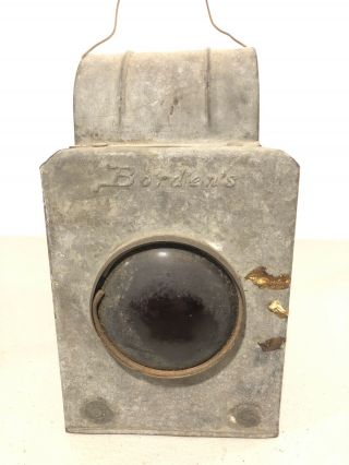 Vintage Metal Borden’s Milk Wagon Kerosine Signal Lamp Lantern Glass Lens Read