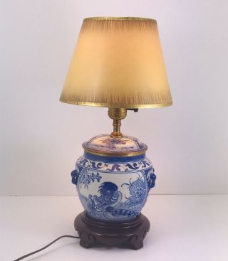 Vintage Asian Style Brass Ceramic Ginger Jar Table Lamp Painted Birds & Flowers