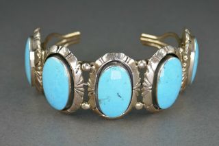 Fine Old Vtg Navajo Indian Sterling Silver Blue Turquoise Cuff Bracelet
