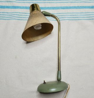 Vintage Mcm Heyco Gooseneck Desk Lamp Metal Wicker Brass