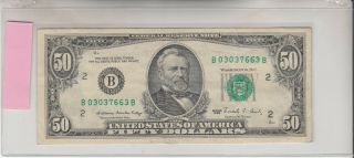 1988 (b) $50 Fifty Dollar Bill Federal Reserve Note York Vintage Money Old