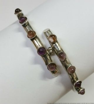 Vntg Sterling Silver Mid Century Modern Taxco Mexico Signed Cmc Amethyst Bangle