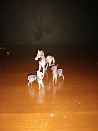 Vintage Hand Blown Glass Miniature Horse Family Figurines,  Purple & White