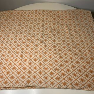vintage blanket thermal color orange white star print reversible 68x56 2