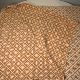 vintage blanket thermal color orange white star print reversible 68x56 3