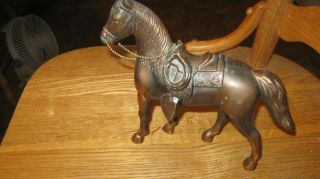 Vintage Cast Pot Metal Copper Horse With Saddle Stirrups Statue Figurine