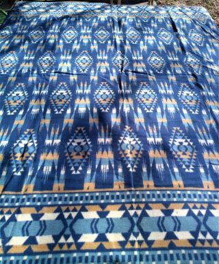 Vintage Camp Blanket Throw Indian Western Southwest Blue Fringe (A) 2