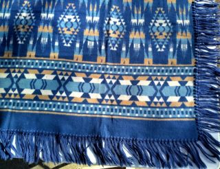 Vintage Camp Blanket Throw Indian Western Southwest Blue Fringe (A) 3