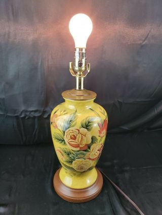 Yellow Porcelain Summer Time Floral Pattern Table Lamp W Shade Finial
