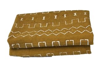 African Bogolan Mud Cloth Mustard & White Textile 64 " By 40 "