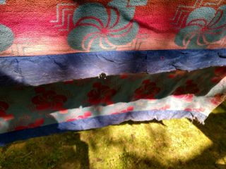 Vintage Cotton Blanket Full/ Twin Blue and Red Floral from the 40 ' s 2