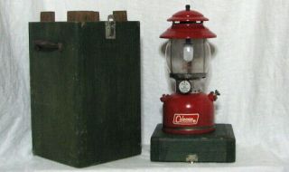 Vintage Coleman Red Lantern Model 200a With Unique Hand Made Wood Carry Box