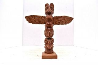 Native Northwest Coast Totem Pole Wood Carved Sculpture Statue 11 " Art Eagle