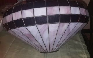 Gorgeous Vtg Huge Lavender & Plum Stained Leaded Slag Glass Shade Tiffany Style